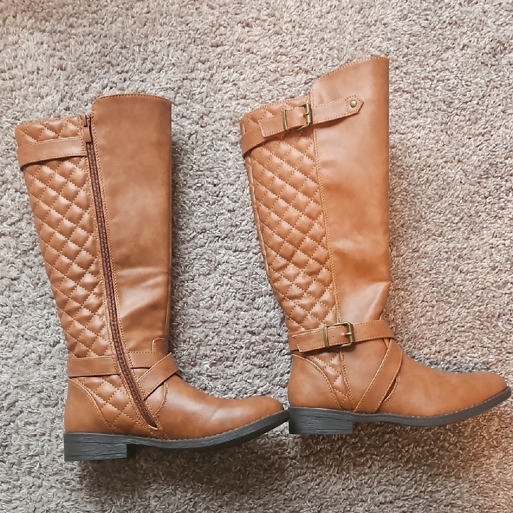 Quilted Tan Knee-High Boots